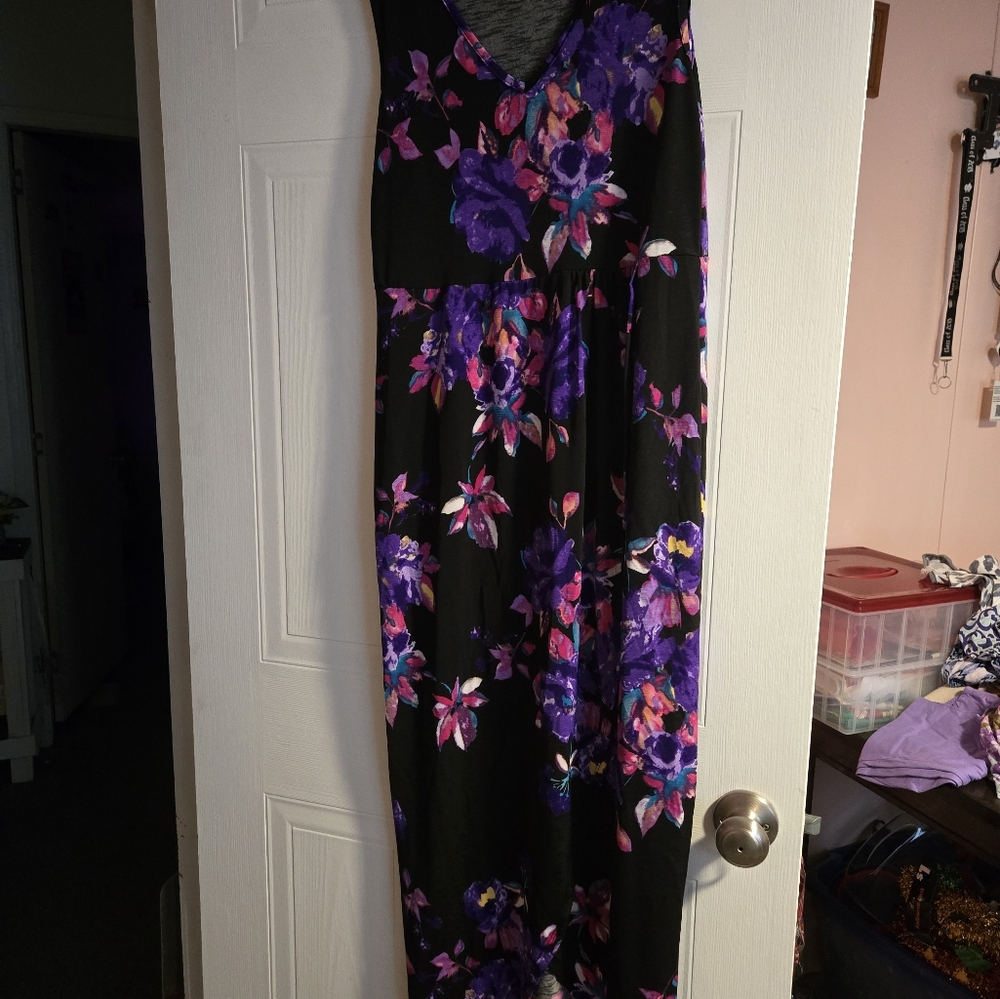 Floral Maxi Dress with Purple and Pink Accents